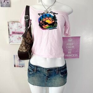 Y2K Pink Pigeon Forge Off-Shoulder Graphic Tee